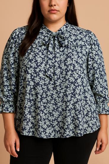 Plus Size Bluse mit Blumenprint, blau