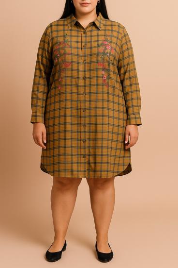 Plus Size Shirt mit Karo-Print, braun