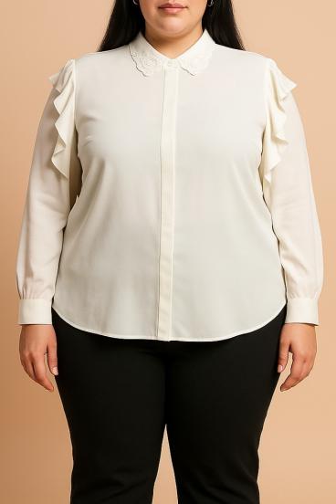 Plus Size Bluse mit Rüschen, weiß
