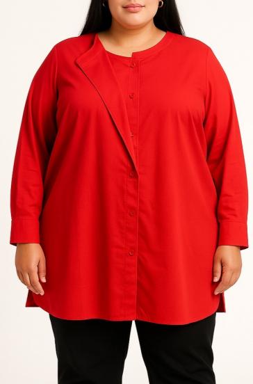 Große Größen Baumwollbluse mit Knöpfen, rot