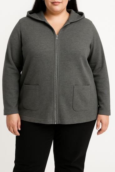Große Größen Reißverschlussjacke, grau