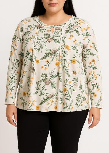 Bluse in Übergröße mit Blumenmuster, weiß