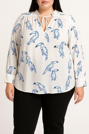 Große Bluse mit Druck, weiß