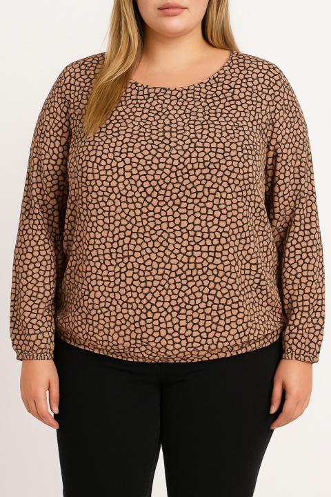 Große Größen Bluse mit Print, Aprikose