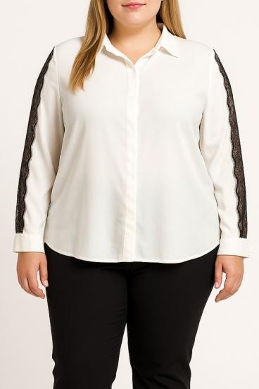 Bluse in Übergröße mit Spitze, weiß