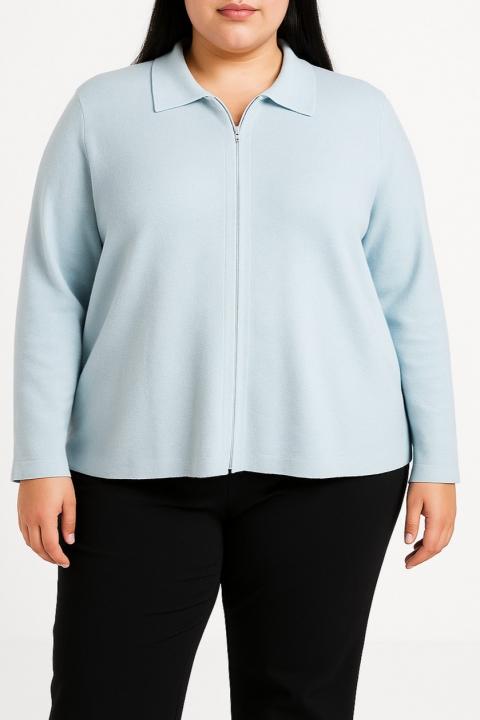 Gestrickter Reißverschluss-Cardigan, hellblau