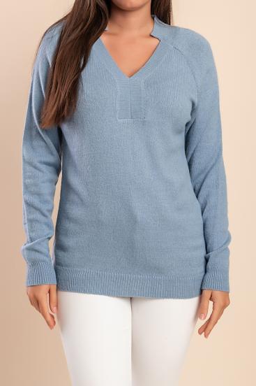 V-Ausschnitt Pullover, Blau