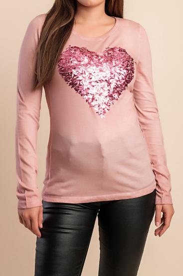 Baumwoll-Top mit dekorativem Herzdetail, pink