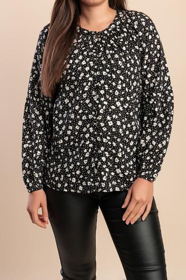 Bluse mit Blumenmuster, schwarz