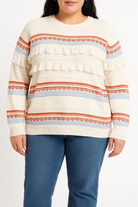 Großer Pullover mit Fransen, weiß