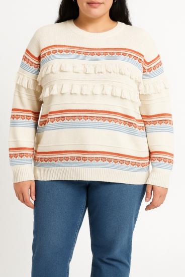Großer Pullover mit Fransen, weiß