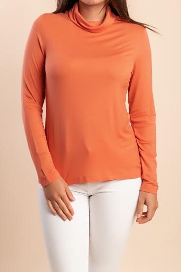 Großgrößen Viskose-Top mit hohem Kragen, orange