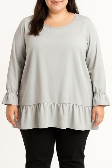 Große Bluse mit Rüschen, grau