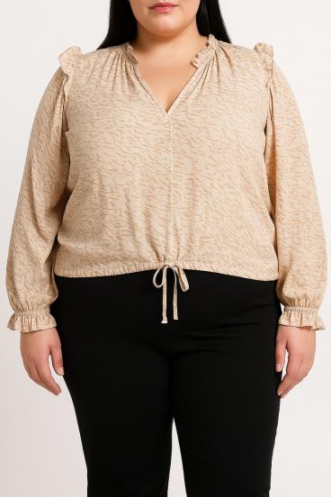 Große Bluse mit Print, beige