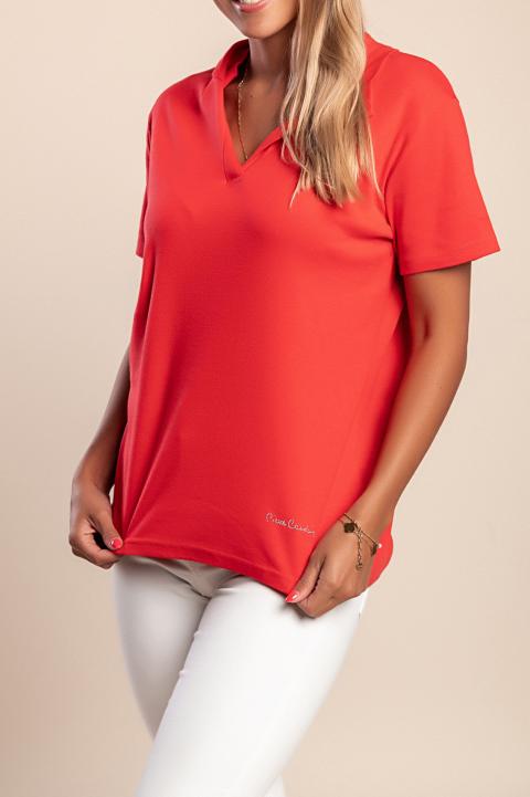 Baumwoll-T-Shirt mit Kragen, rot