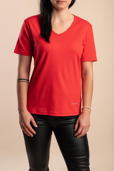 Baumwoll-T-Shirt mit "V"-Ausschnitt, rot