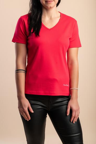 Baumwoll-T-Shirt mit "V"-Ausschnitt, rosa