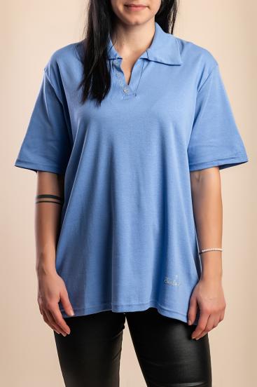 Baumwoll-T-Shirt mit Kragen, hellblau