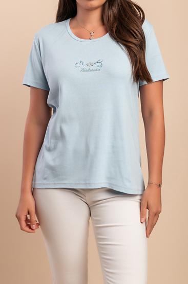 Baumwoll-T-Shirt mit Rundhalsausschnitt, hellblau