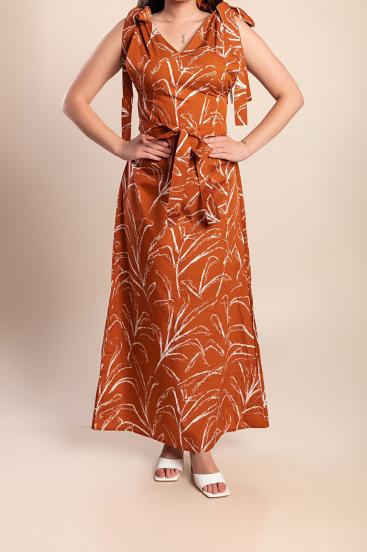 Maxi-Baumwollkleid mit Print, braun