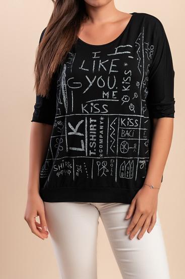 T-Shirt mit Aufdruck, schwarz