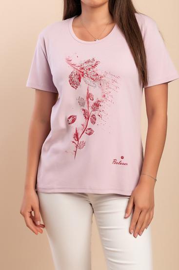 Baumwoll-T-Shirt mit Print, rosa
