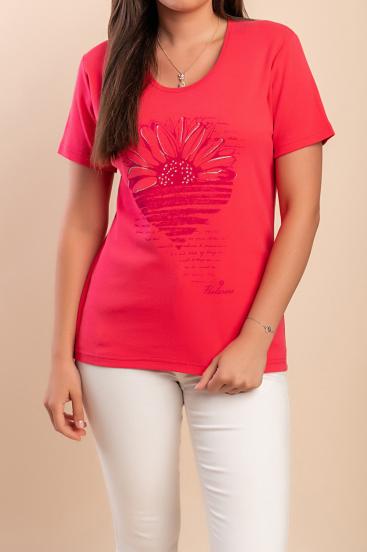Baumwoll-T-Shirt mit Print, rosa