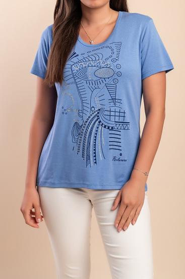 Baumwoll-T-Shirt mit Aufdruck, blau