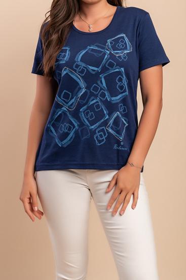Baumwoll-T-Shirt mit Print, dunkelblau