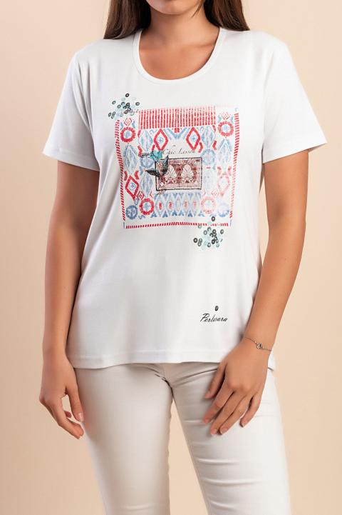Baumwoll-T-Shirt mit Aufdruck, weiß