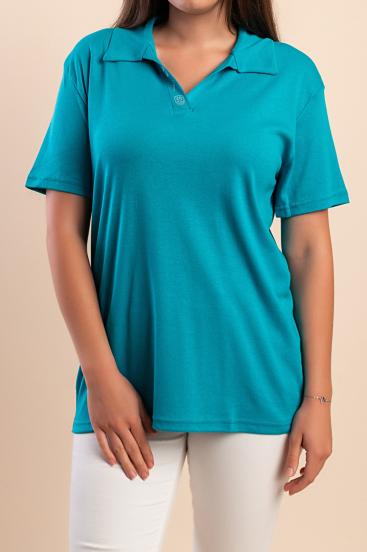Baumwoll-T-Shirt mit Kragen, blau