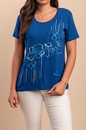 Baumwoll-T-Shirt mit Print, royalblau