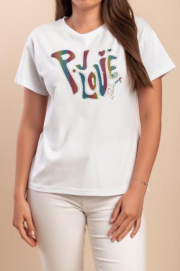 Baumwoll-T-Shirt mit Aufdruck, weiß