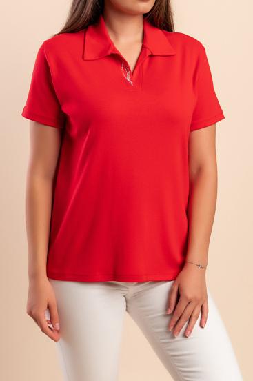 Baumwoll-T-Shirt mit Kragen, rot