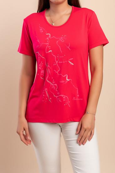 Baumwoll-T-Shirt mit Print, rosa