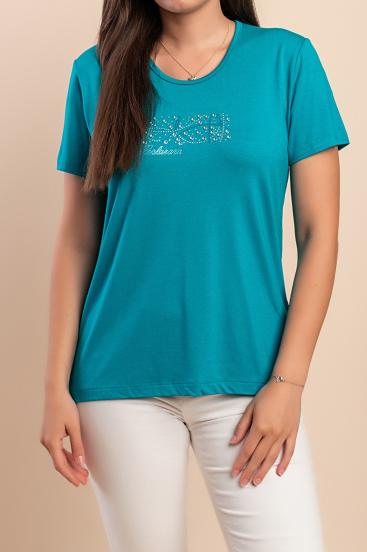 Baumwoll-T-Shirt mit Print, türkis