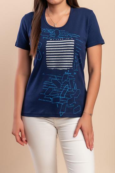Baumwoll-T-Shirt mit Print, dunkelblau
