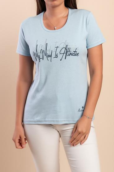 Baumwoll-T-Shirt mit Print, hellblau