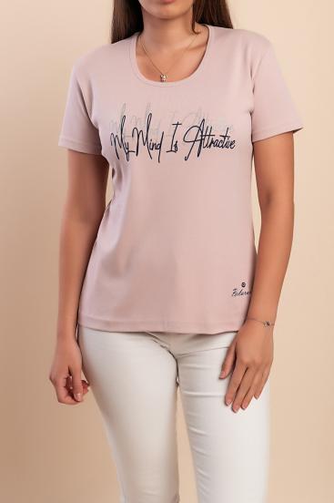 Baumwoll-T-Shirt mit Print, Hellrosa