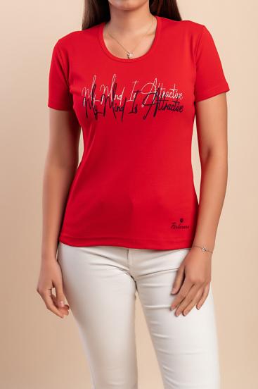 Baumwoll-T-Shirt mit Aufdruck, rot