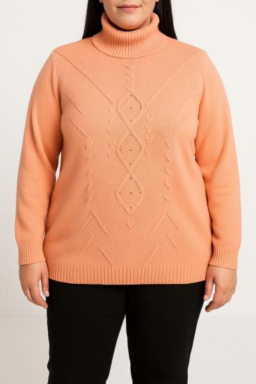 Pullover in Übergröße mit hohem Kragen, Aprikose