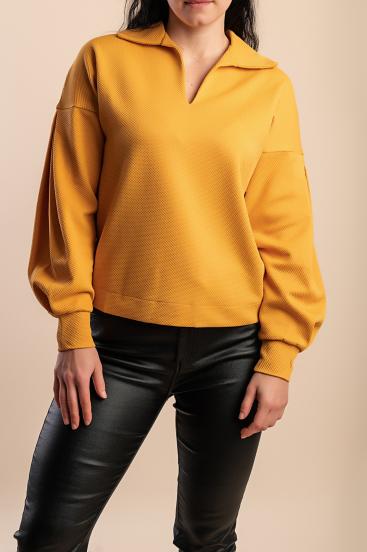 Sweatshirt mit Kragen, Senf