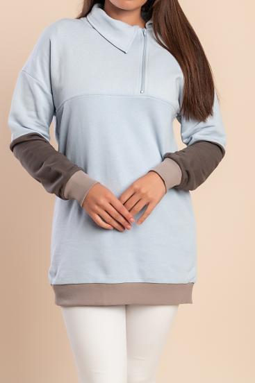 Baumwoll-Sweatshirt mit Reißverschluss, hellblau