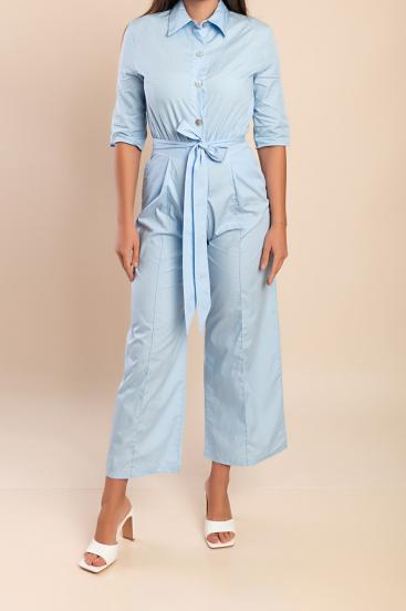 Baumwoll-Jumpsuit mit Print, hellblau