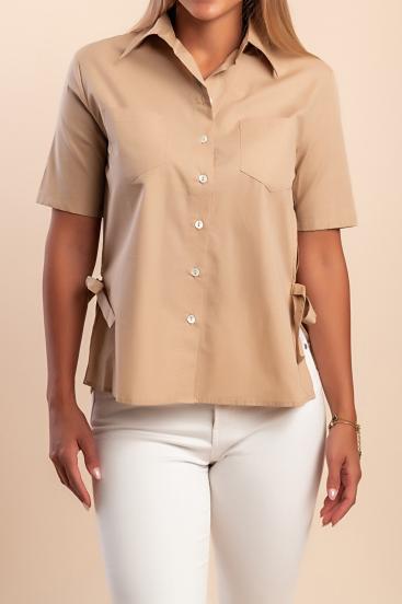 Kurzarm-Baumwollhemd, beige