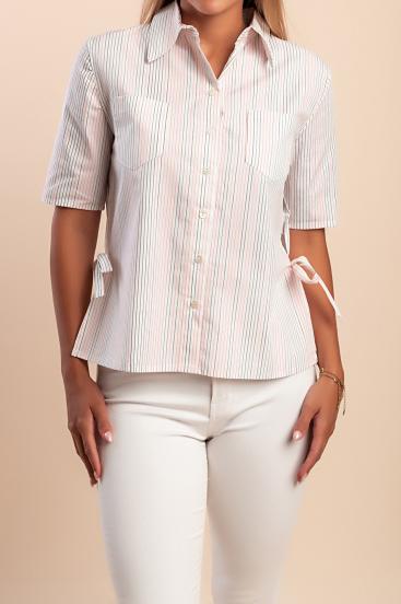 Baumwollshirt mit Streifenprint, weiß
