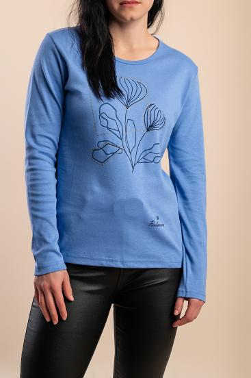 Baumwoll-Top mit Druck, blau