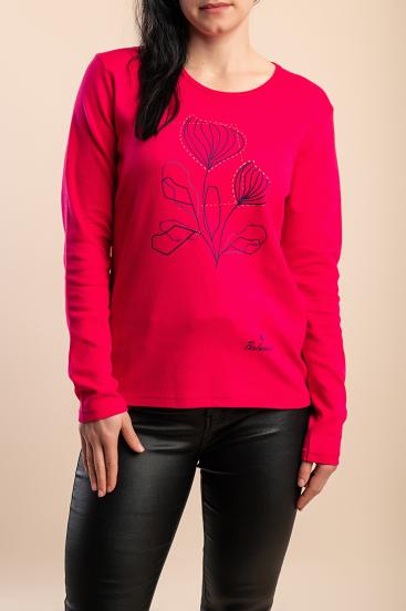 Baumwoll-Top mit Print, Fuchsia