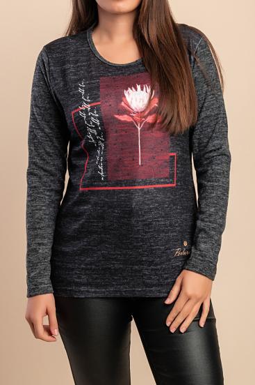 Bedruckter Pullover, Grau
