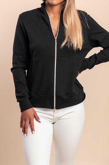 Baumwoll-Sweatshirt mit Reißverschluss, schwarz